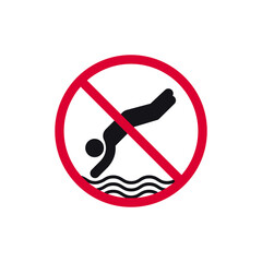 No diving prohibited sign, forbidden modern round sticker, vector illustration. - 599542557