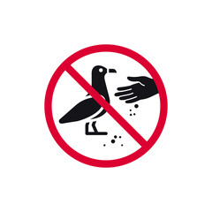Do not feed birds prohibited sign, don't feed seagulls forbidden modern round sticker, vector illustration. - 599542717