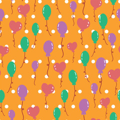 Orange balloon seamless pattern background. Happy birthday vector pattern.