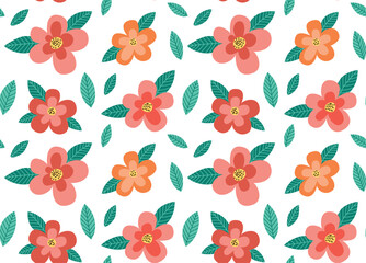 Vector colorful  seamless pattern with flowers and leaves. Abstract background in doodle style