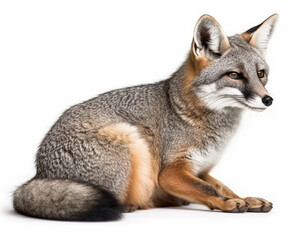 photo of gray fox isolated on white background. Generative AI