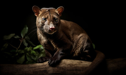 Obraz premium photo of fossa (Cryptoprocta ferox) on black background. Generative AI