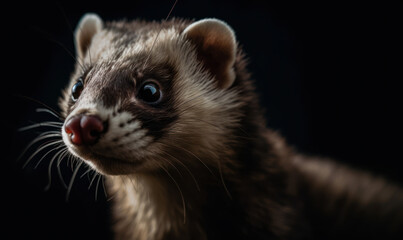 Obraz premium Photo of ferret, showing its playful and curious nature on black backdrop. Generative AI