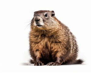 Fototapeta premium photo of groundhog isolated on white background. Generative AI