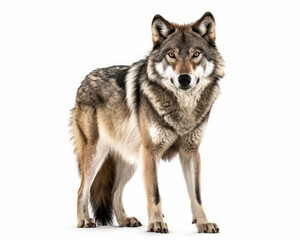 Fototapeta premium photo of gray wolf isolated on white background. Generative AI