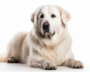 photo of Great Pyrenees visible in full figure isolated on white background. Generative AI