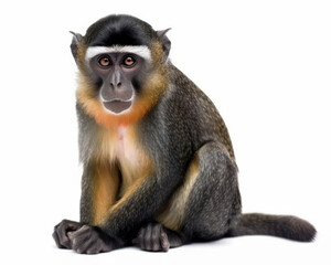 photo of guenon primate isolated on white background. Generative AI