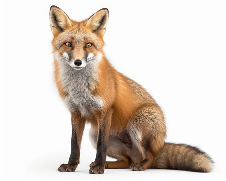 photo of fox isolated on white background. Generative AI