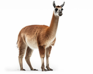 Fototapeta premium photo of guanaco (Lama guanicoe) isolated on white background. Generative AI