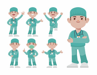 Set of doctor with different poses