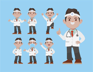 Set of doctor with different poses