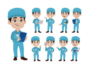 Set of doctor with different poses