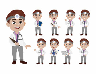 Set of doctor with different poses