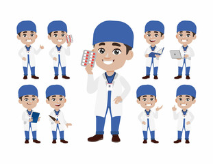 Set of doctor with different poses
