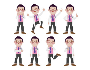 Set of doctor with different poses