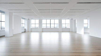 Naklejka premium An empty white walls room with windows, big, bright and spacious, penthouse, apartment, generative ai