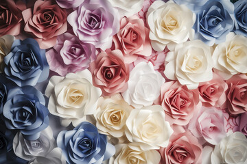 Obraz na płótnie Canvas Colorful Paper Roses as a Vibrant Backdrop for your Next Event. created with Generative AI