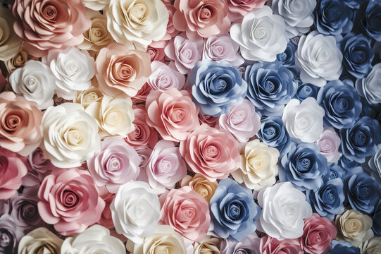 Colorful Paper Roses as a Vibrant Backdrop for your Next Event. created with Generative AI © photobuay