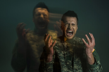 Long exposure of serviceman in uniform screaming while suffering from dissociation disorder...