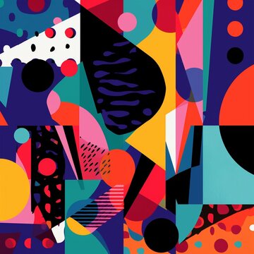 Abstract geometric pattern with bold colors and shapes.