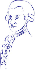 vector ilustration portrait of classical music composer Wolfgang Amadeus Mozart