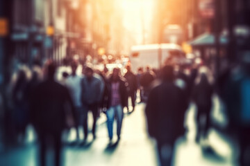 Blurred Crowd People Walking in the Street. created with Generative AI