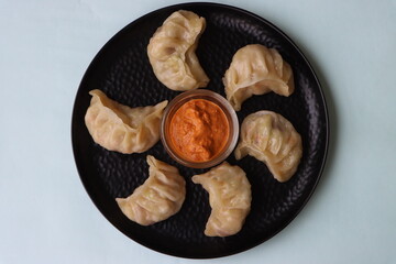 Veg steam momo. Nepalese Traditional dish Momo stuffed with vegetables and then cooked and served with sauce