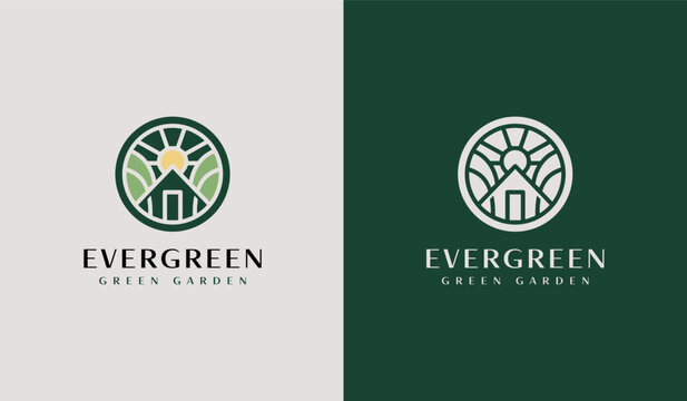 Green House Logo. Universal creative premium symbol. Vector sign icon logo template. Vector illustration
