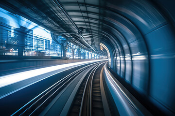 Obraz premium Speeding train inside Tokyo tunnel: motion blur. created with Generative AI