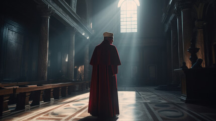 A roman catholic cardinal in Vatican, god rays, cinematic lighting, generative AI - obrazy, fototapety, plakaty