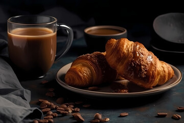 cup of coffee with croissants
