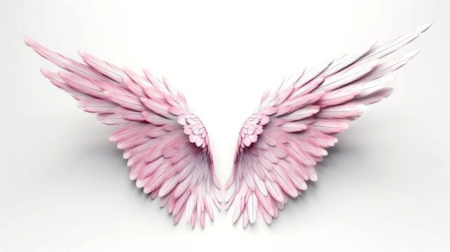 pink angel wings on white background.