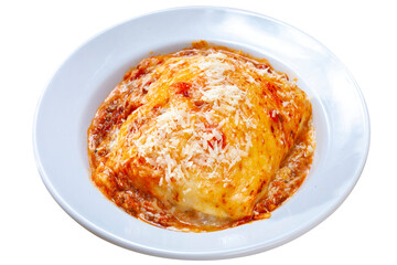 Traditional lasagna made with minced beef bolognese sauce