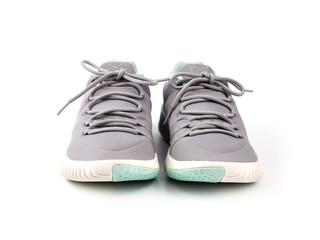 New Grey-light green sneakers isolated on white background. Unisex sports footwear, fashion style pair of casual sports shoes, Mock-up for sneaker design, logo, a product of sport. .