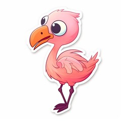 Fototapeta premium A cute chibi Flamingo sticker with a white background, radiating adorable and lovable vibes. The chibi Flamingo is depicted in a small and super deformed style, pink flamingo cartoon, Generative AI