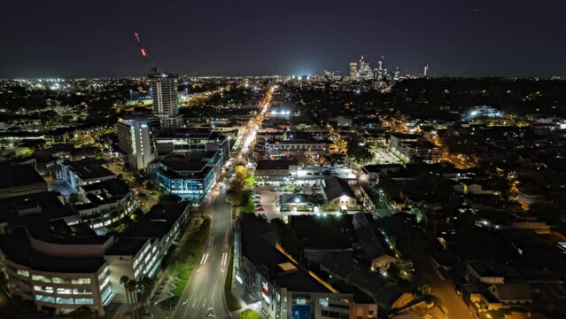 Drone time lapse night fromSubiaco to Perth