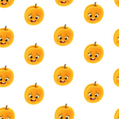 Naklejka premium Seamless pattern from cute little cartoon emoji orange apricot on white background