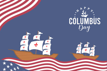 Happy Columbus Day banner template. Patriotic banner with American flag background - obrazy, fototapety, plakaty