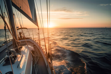 sailboat sailing at sunset. trip and adventure. generative ai