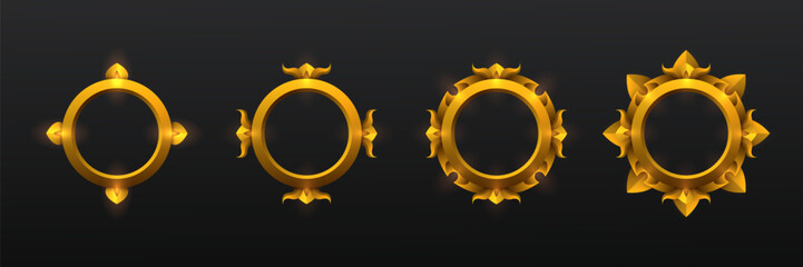Fantasy golden circular avatar frames for game ui design 