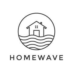 Fototapeta premium illustration vector graphic home logo design minimalist waves beach with circle