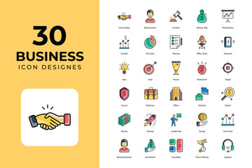 Business icons collection. such as finance, business strategy, business deal, law, partnership, goal, target, etc