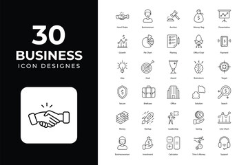 Business icons collection. such as finance, business strategy, business deal, law, partnership, goal, target, etc