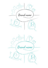 Logo representing handicraft activities such as sewing, wood and wool work, jewellery, represented by cogwheel, snail, girl on a swing and birds which symbolize the four seasons