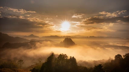 Fotobehang Chocoladebruin sunrise in the mountains  © chotiga