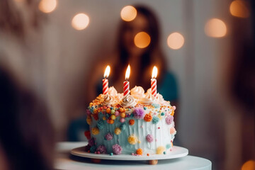Naklejka na ściany i meble Birthday cake with candles. Generative ai