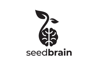 Naklejka premium brain seed logo design, smart nature symbol vector illustration.