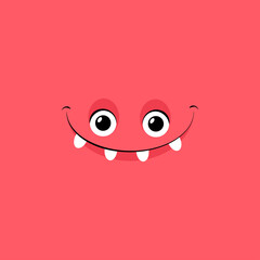 Square face of a red monster with teeth and a smile