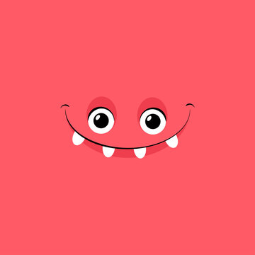 Square face of a red monster with teeth and a smile