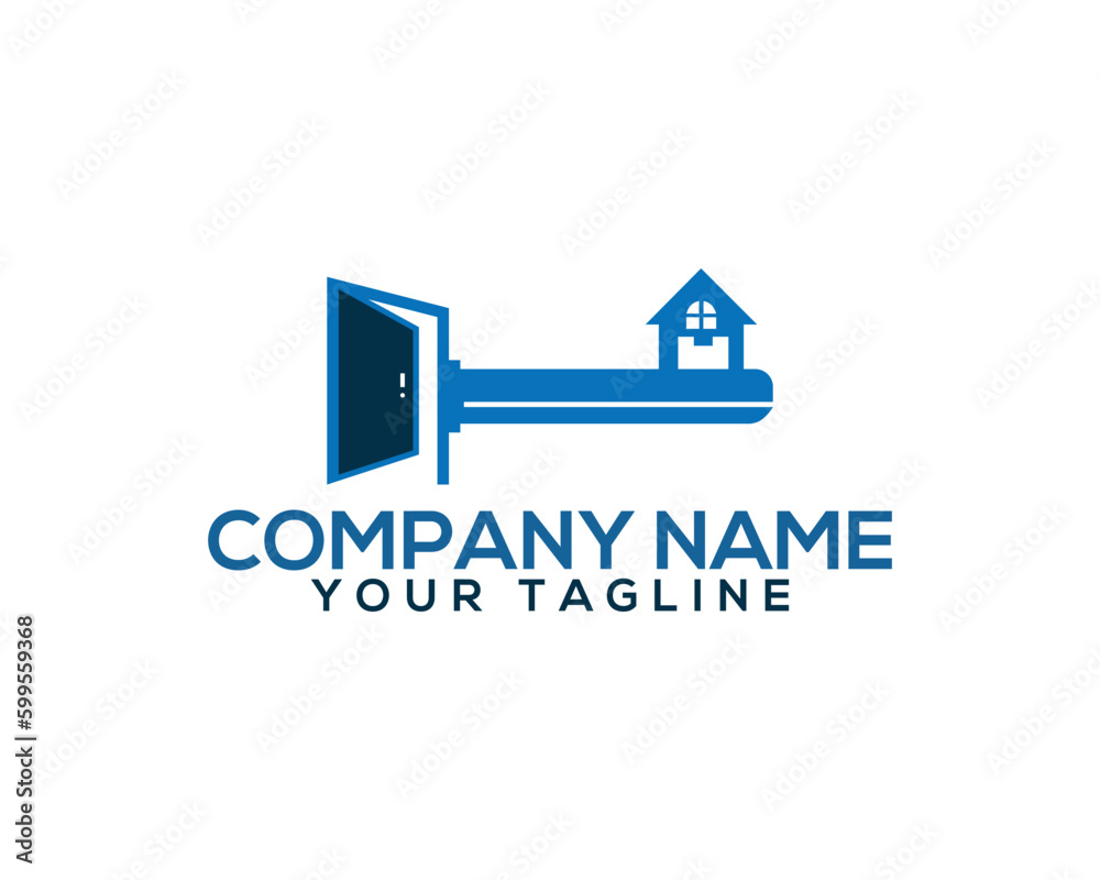 Wall mural creative key house logo design concept. security, home sell, home buy, reality buy vector illustrati